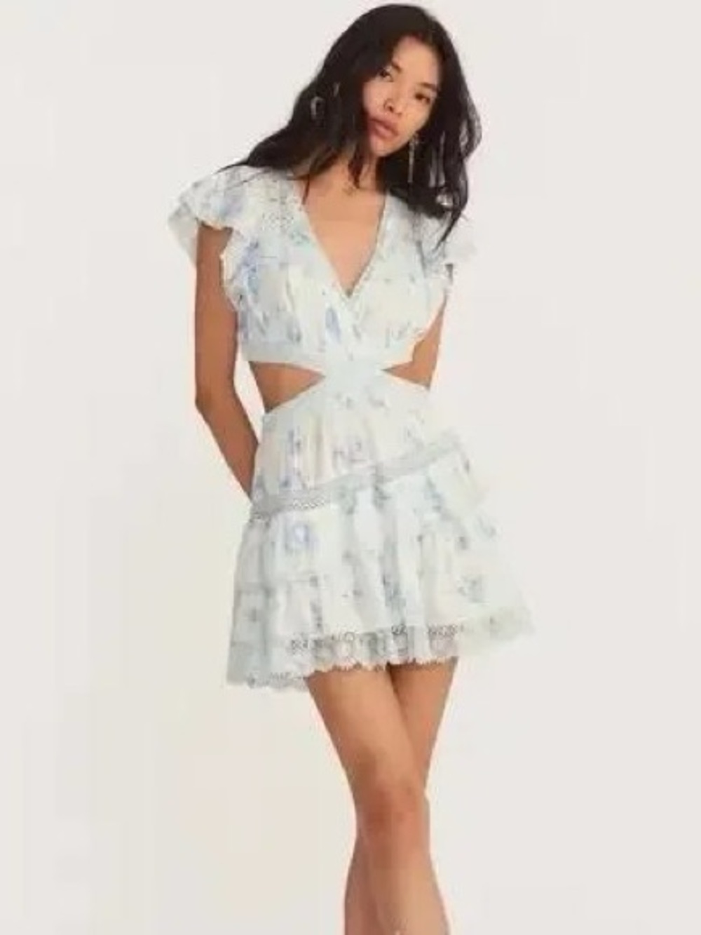 Love Shack Fancy Floral Cutout Mini Dress in Light Blue